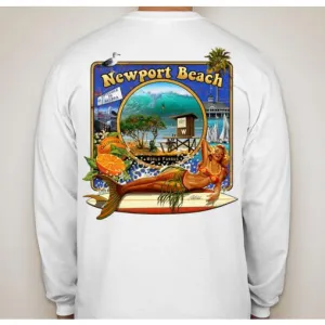 - NPB Tee - The Wedge  - Long Sleeve Newport Beach T Shirt in White, by Rick Rietveld