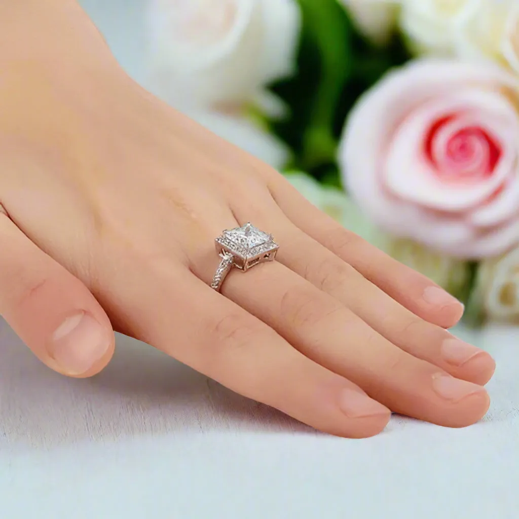 1.5 Ct Princess Cut Created Diamond Engagement Ring
