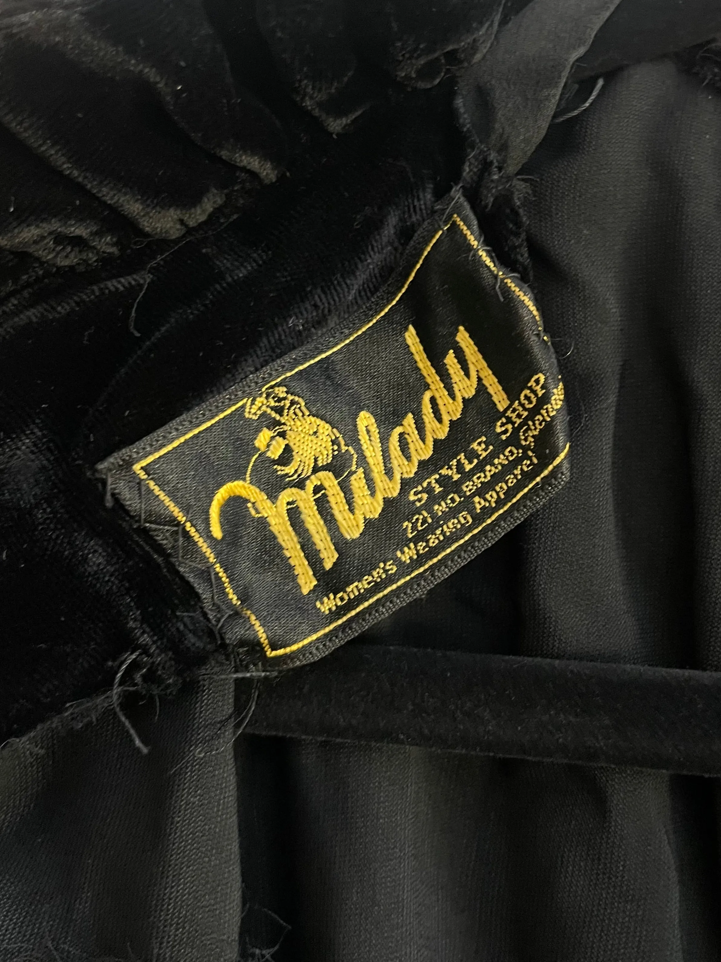 1930s Inky Black High Neck Silk Velvet Dolman Sleeve Keyhole Gown