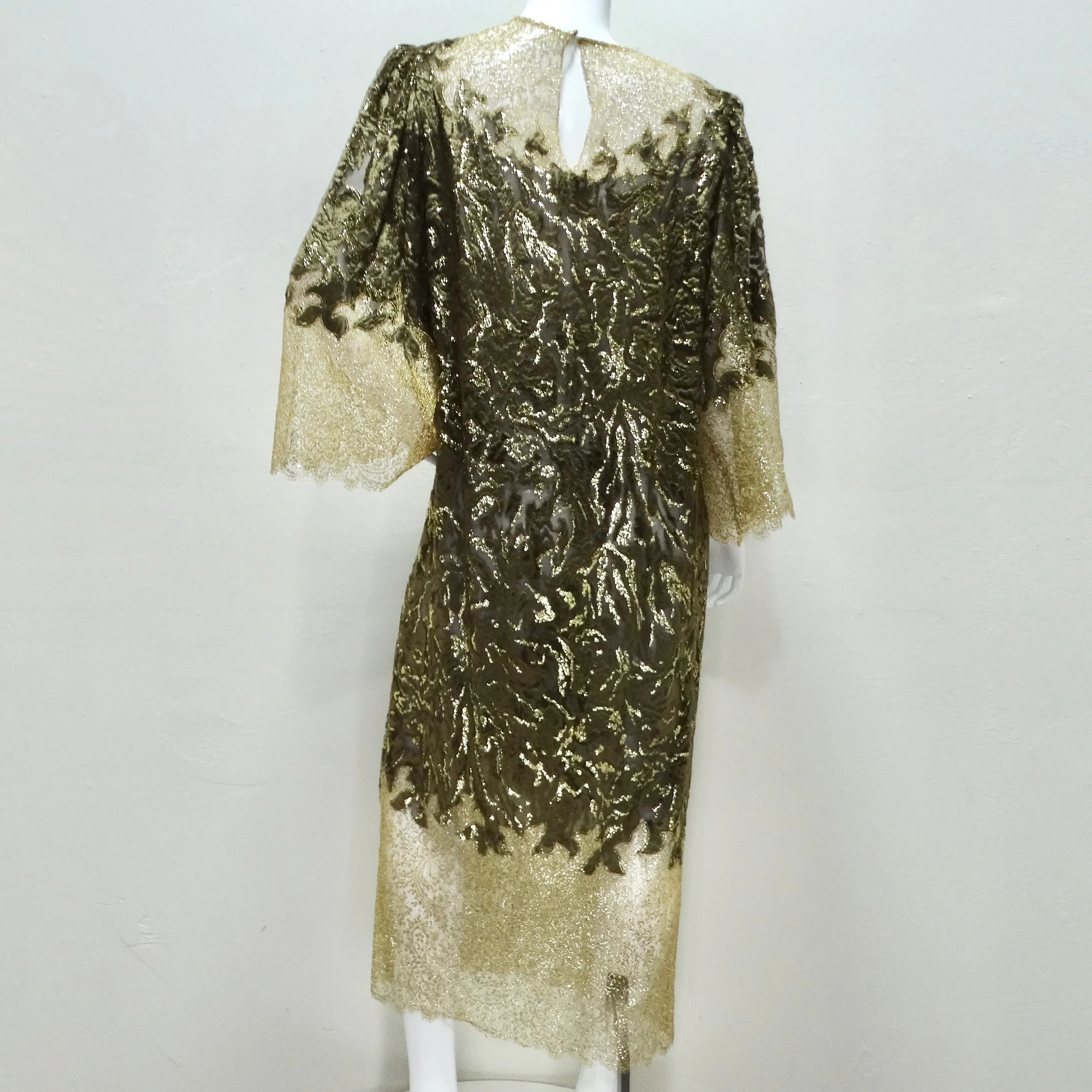 1980s Metallic Gold Velvet Lace Dress
