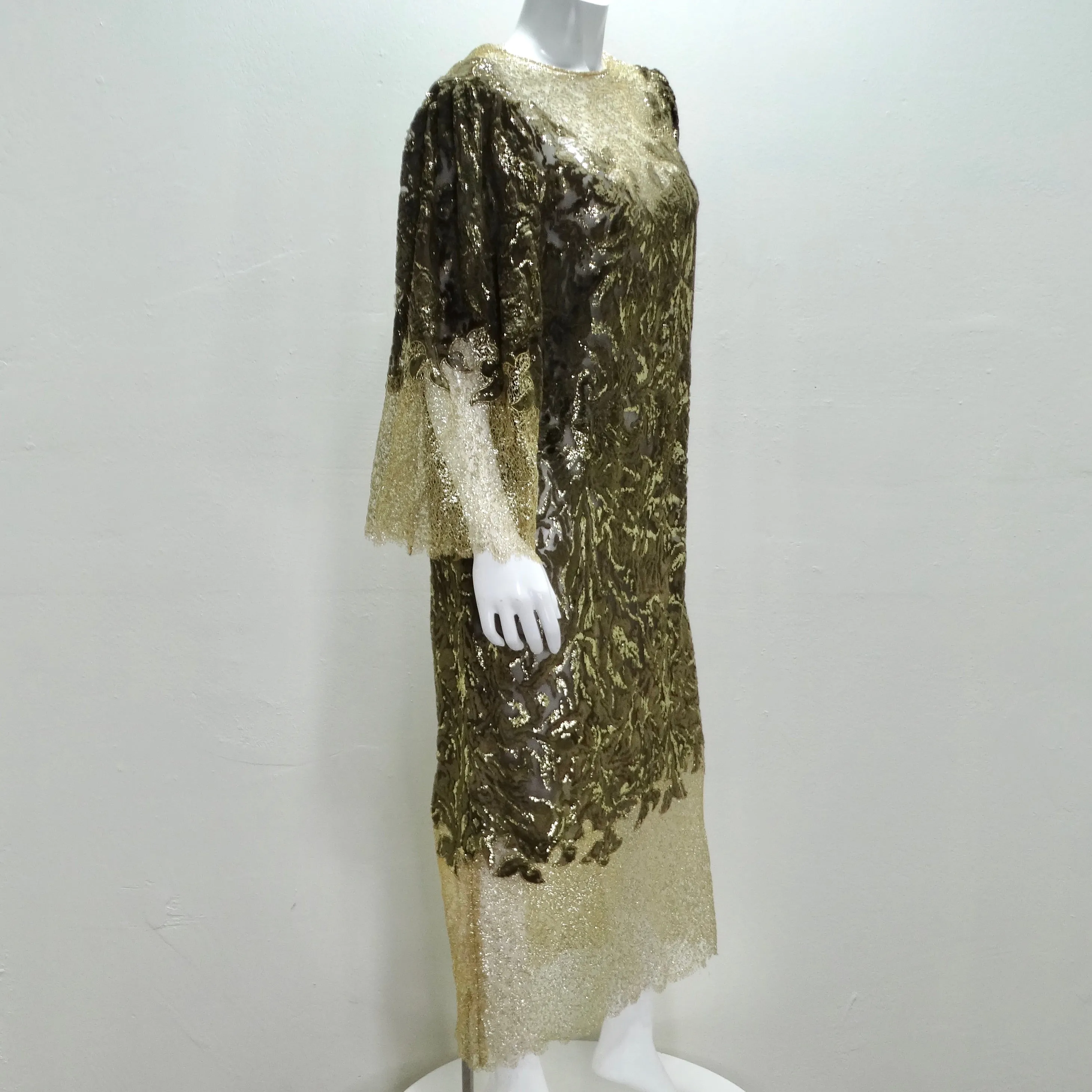 1980s Metallic Gold Velvet Lace Dress
