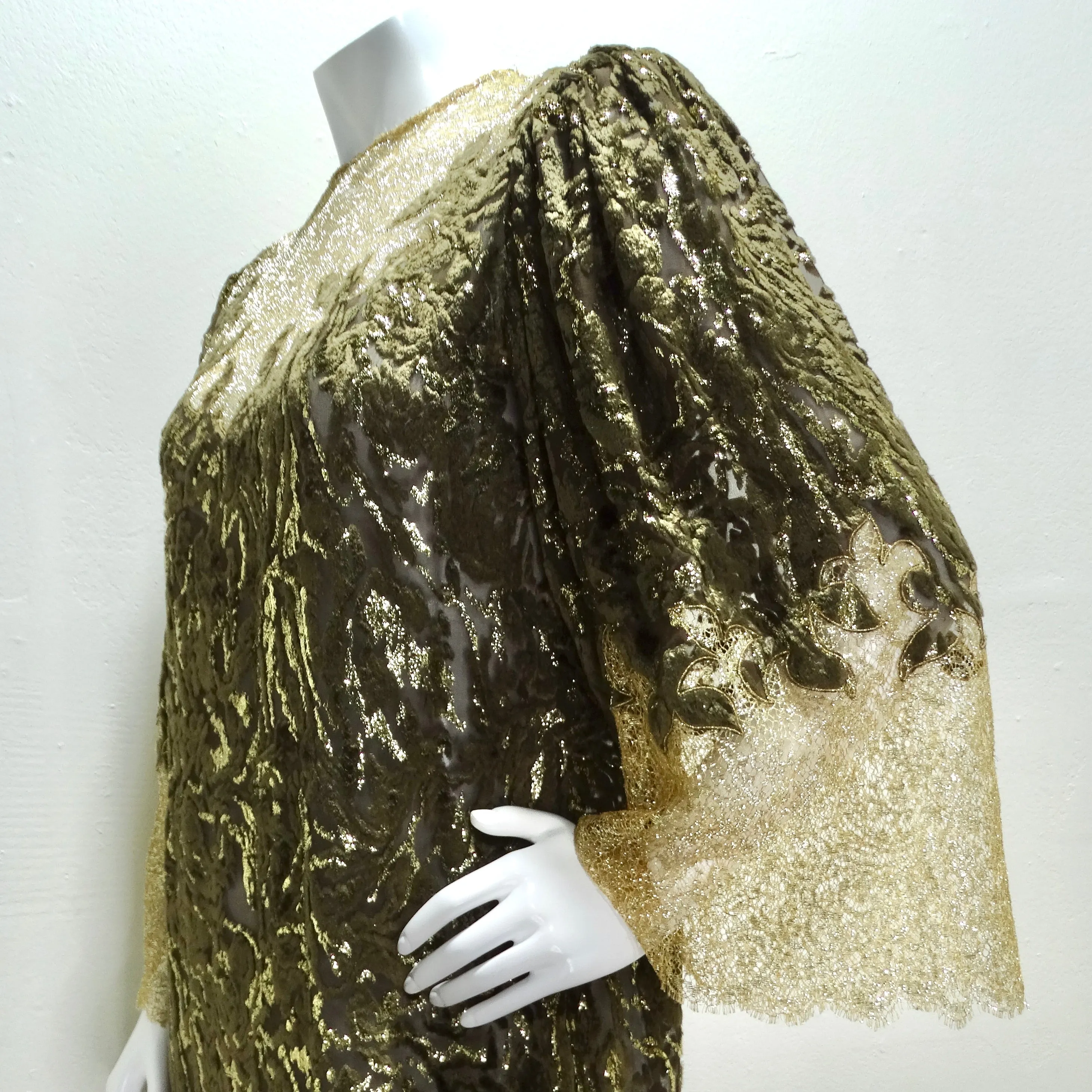 1980s Metallic Gold Velvet Lace Dress