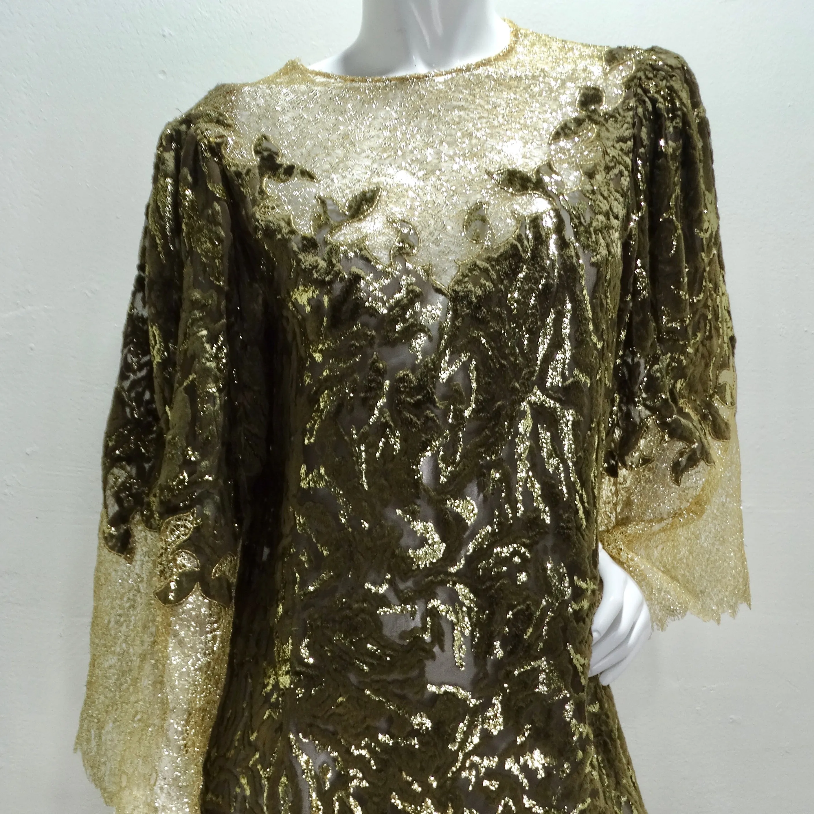 1980s Metallic Gold Velvet Lace Dress
