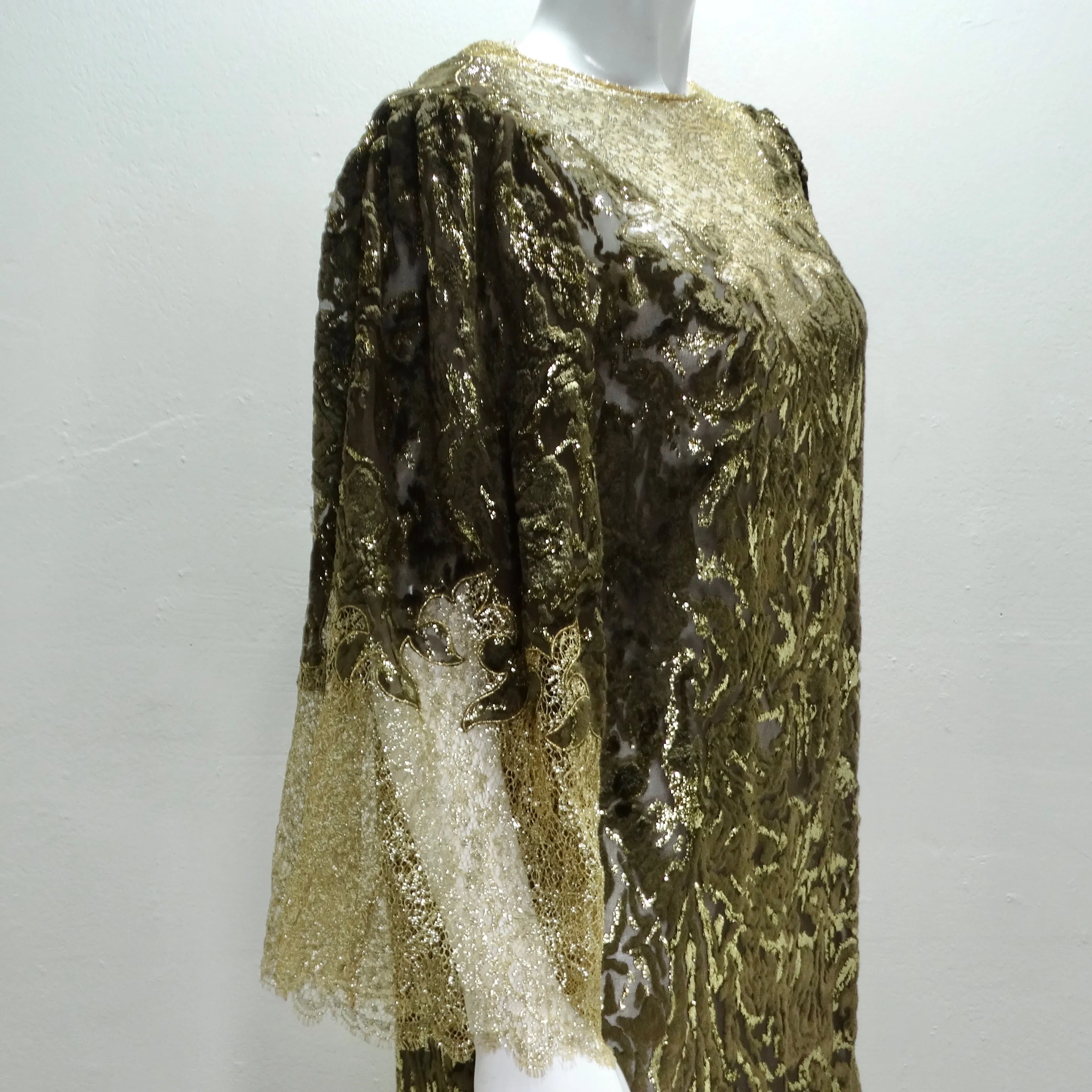 1980s Metallic Gold Velvet Lace Dress