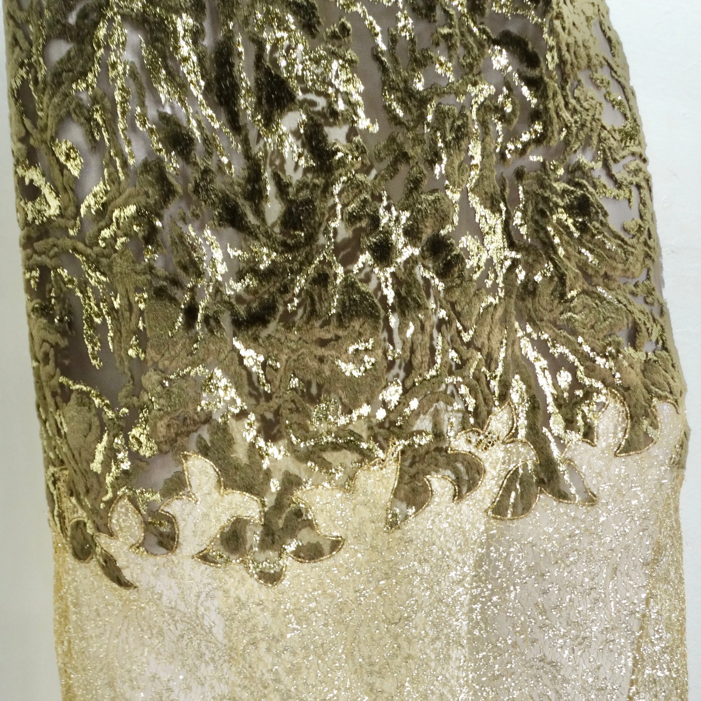 1980s Metallic Gold Velvet Lace Dress
