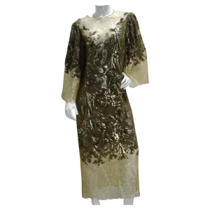1980s Metallic Gold Velvet Lace Dress