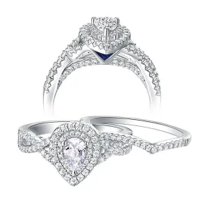 2 Pcs Halo Pear Cut Created Diamond Engagement Ring