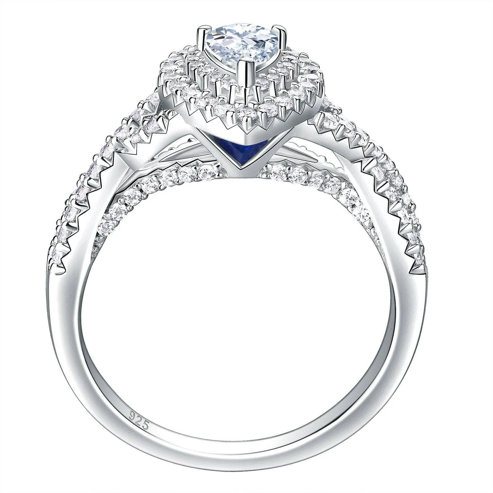 2 Pcs Halo Pear Cut Created Diamond Engagement Ring