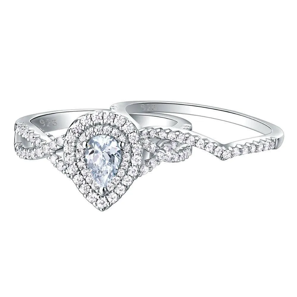 2 Pcs Halo Pear Cut Created Diamond Engagement Ring