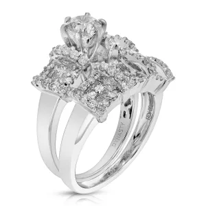 2.10 cttw Diamond Wedding Bridal Ring Set in 18K White Gold