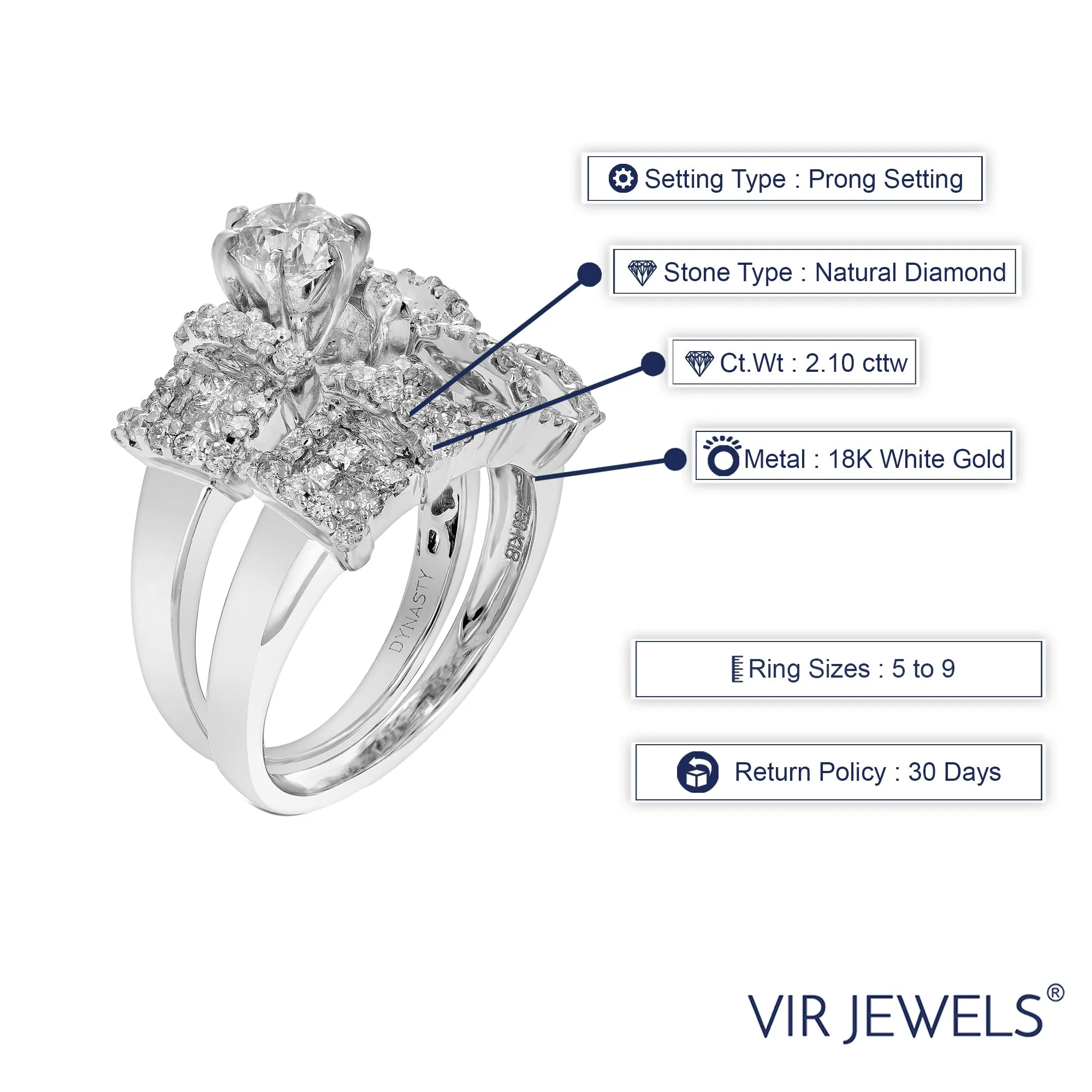 2.10 cttw Diamond Wedding Bridal Ring Set in 18K White Gold