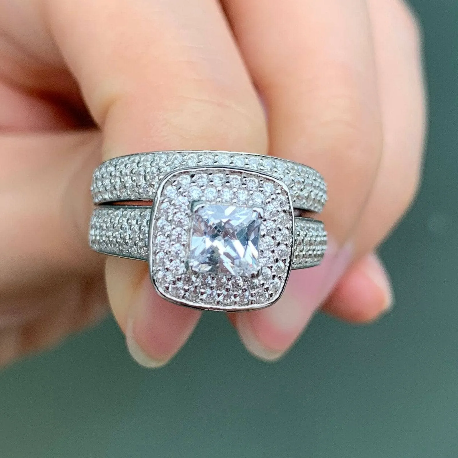 2.26 Ct Princess Cut Created Diamond Engagement Ring Bridal Set