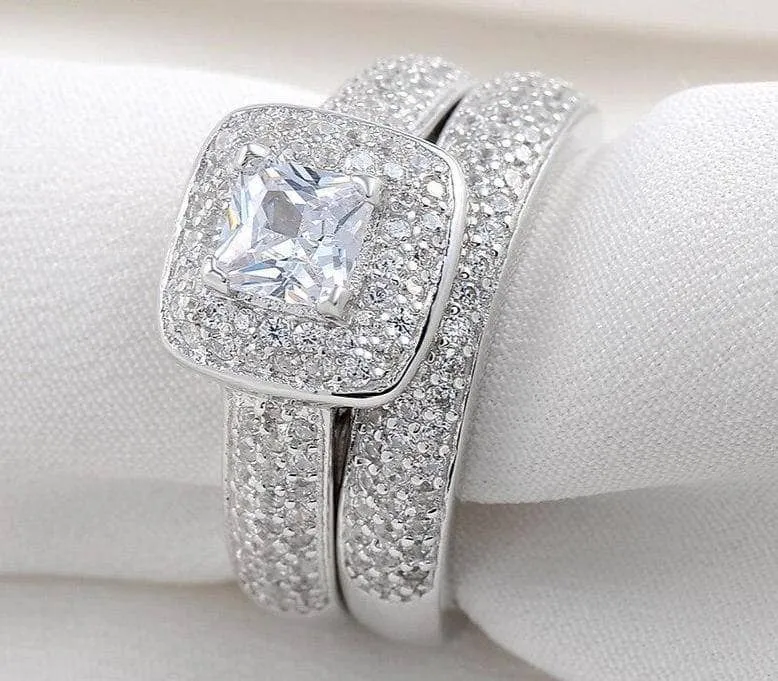 2.26 Ct Princess Cut Created Diamond Engagement Ring Bridal Set