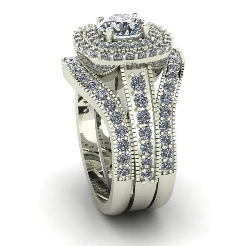 2.39ct Round Diamond Trio Gold Bridal Set - 04US12