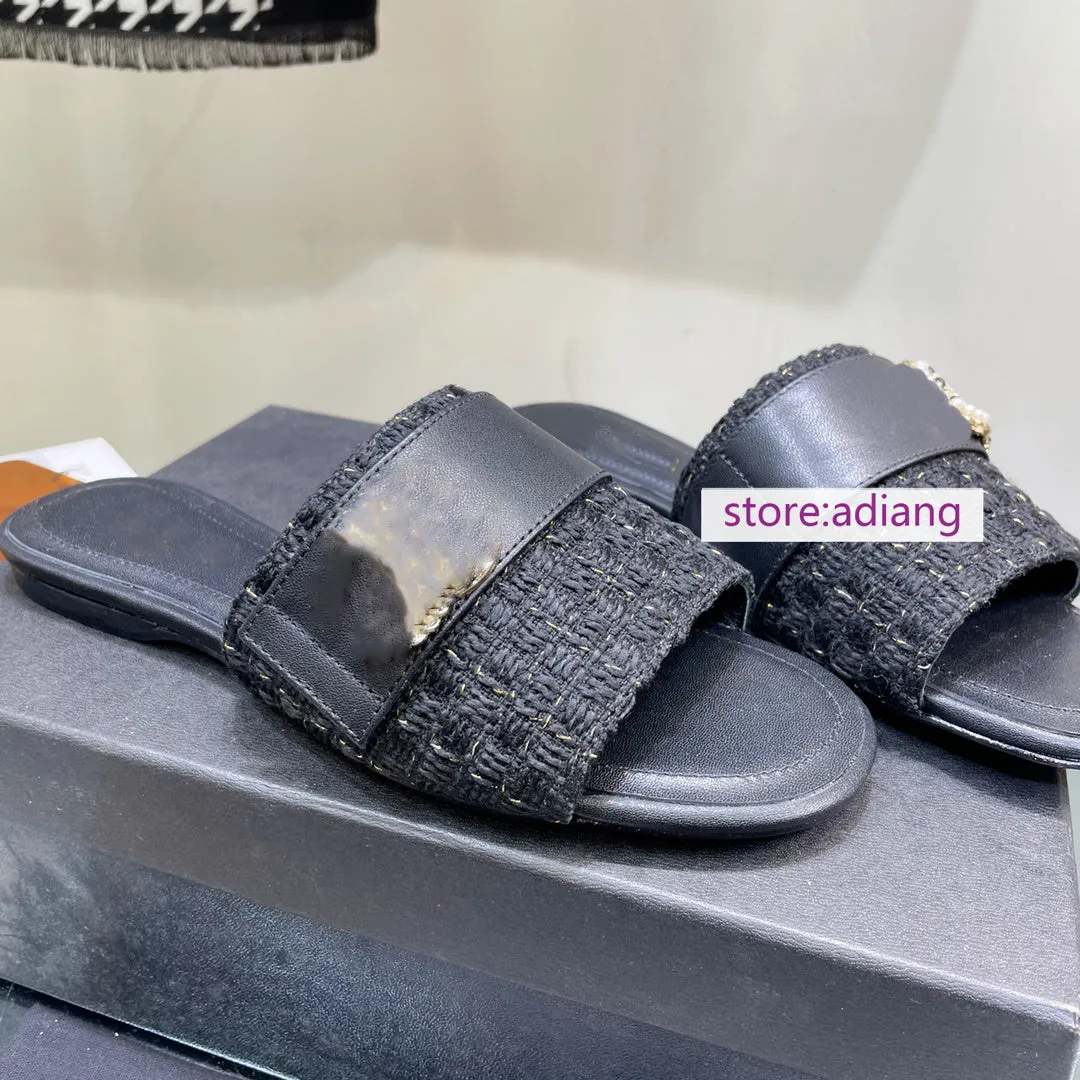 2.5cm flats leather tweed slippers comfort classic shoes women high quality 35-42