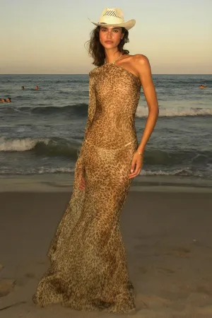 Animal Print One-Shoulder Maxi Dress