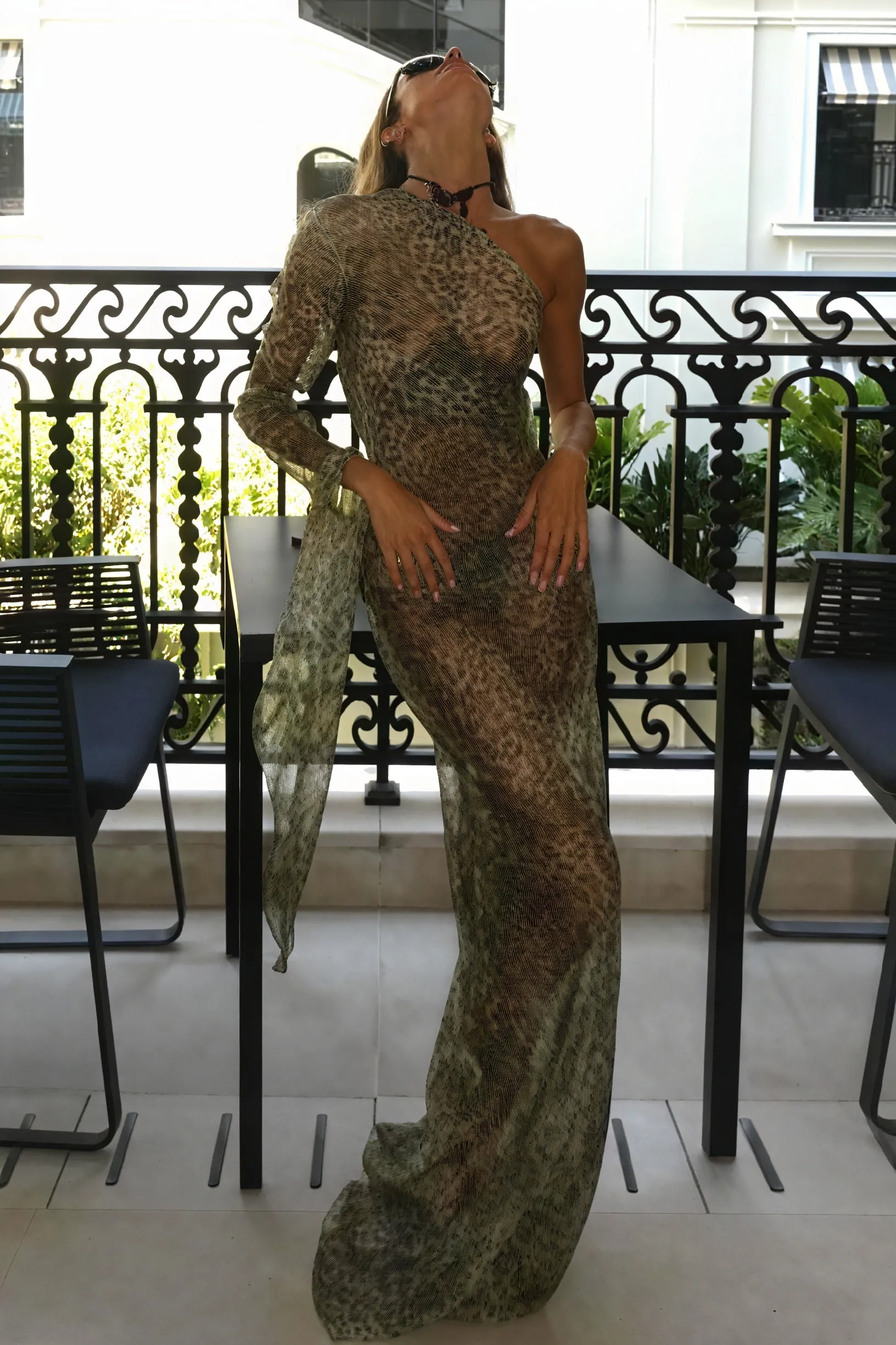 Animal Print One-Shoulder Maxi Dress