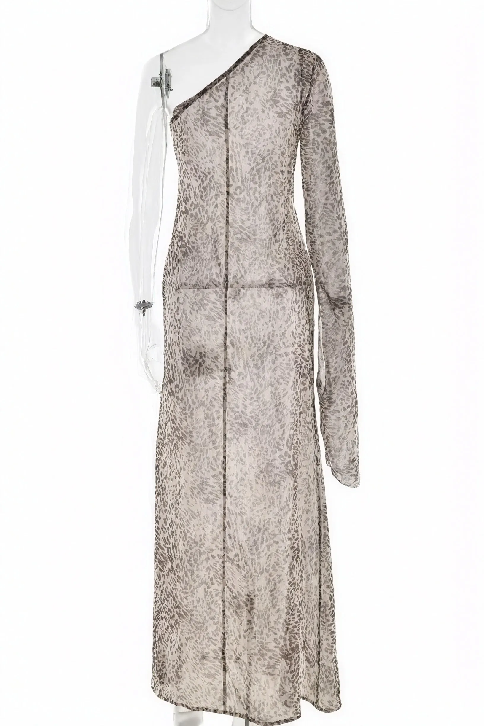 Animal Print One-Shoulder Maxi Dress