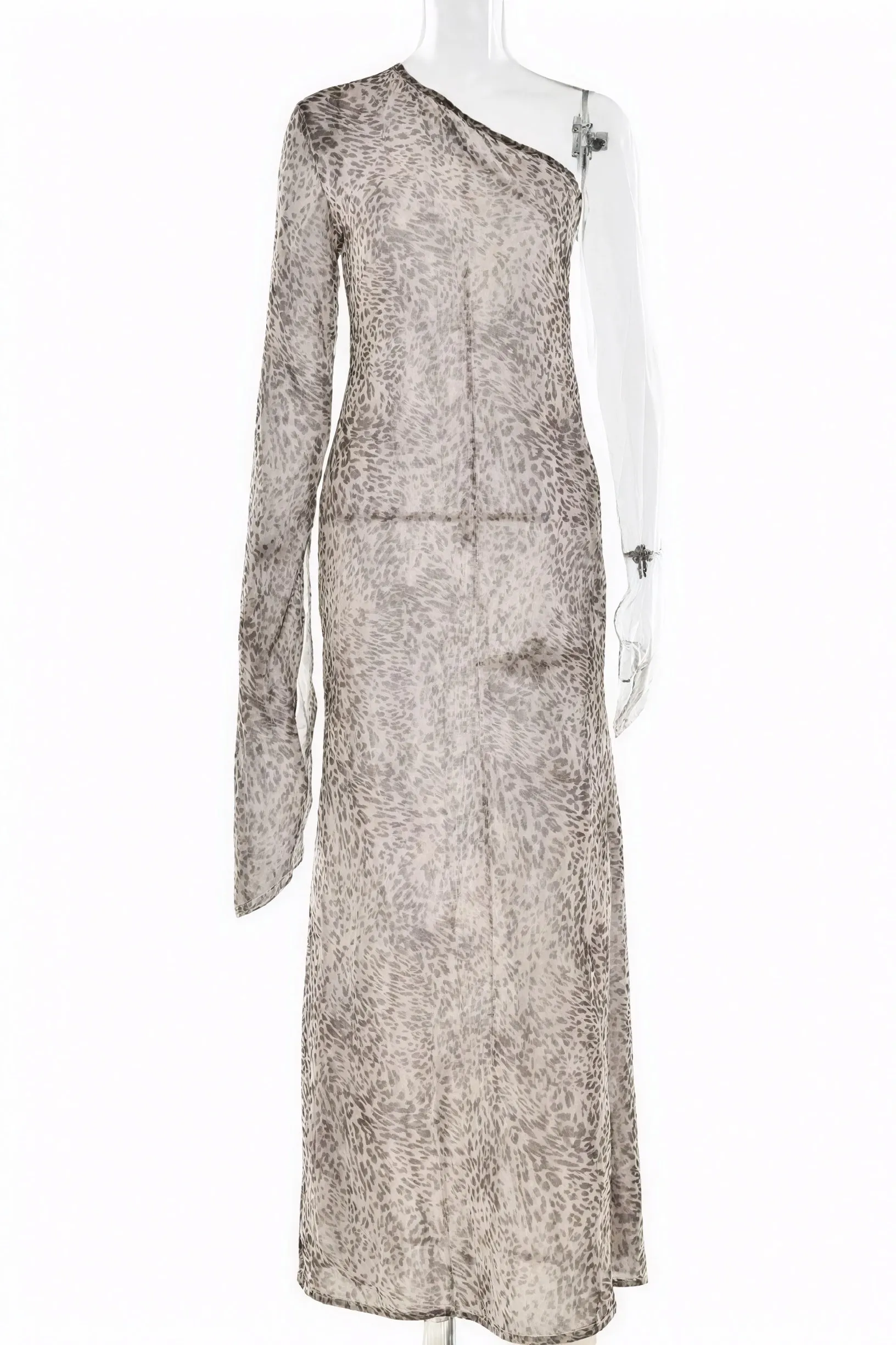 Animal Print One-Shoulder Maxi Dress