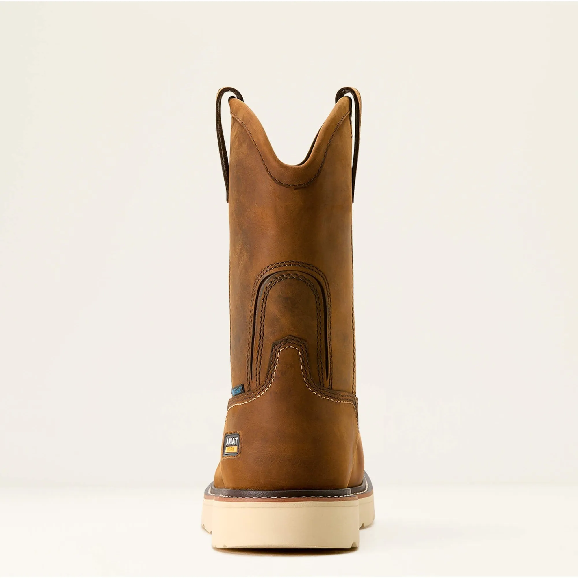 Ariat Men's Rebar 10" Comp Toe WP Pull-On Wedge Work Boot- Brown- 10053613