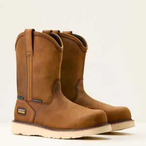 Ariat Men's Rebar 10" Comp Toe WP Pull-On Wedge Work Boot- Brown- 10053613