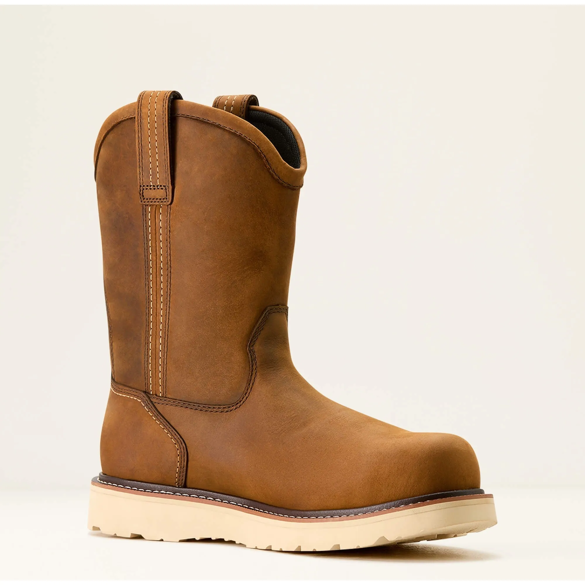 Ariat Men's Rebar 10" Comp Toe WP Pull-On Wedge Work Boot- Brown- 10053613