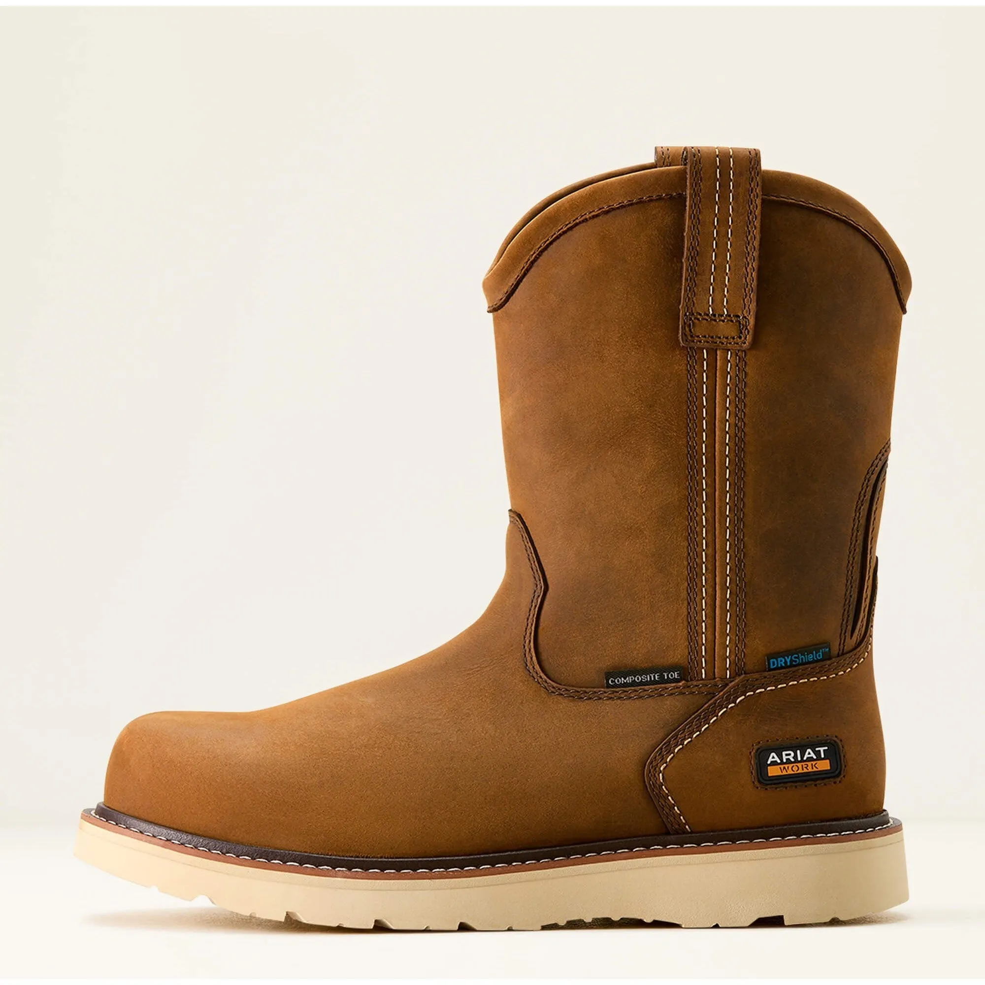 Ariat Men's Rebar 10" Comp Toe WP Pull-On Wedge Work Boot- Brown- 10053613