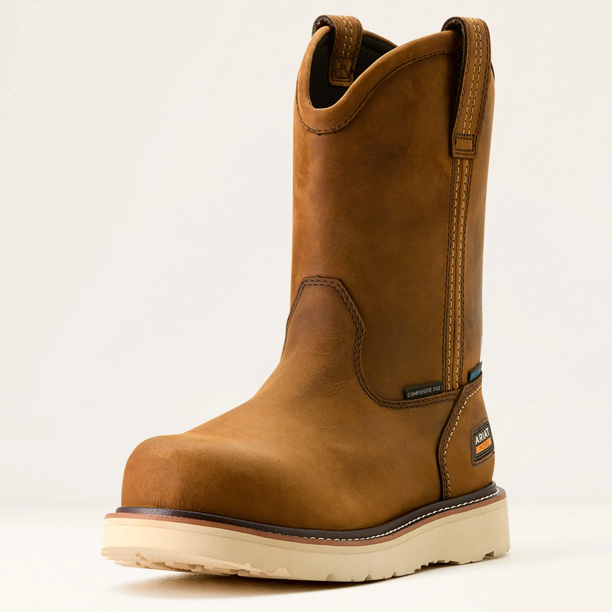 Ariat Men's Rebar 10" Comp Toe WP Pull-On Wedge Work Boot- Brown- 10053613