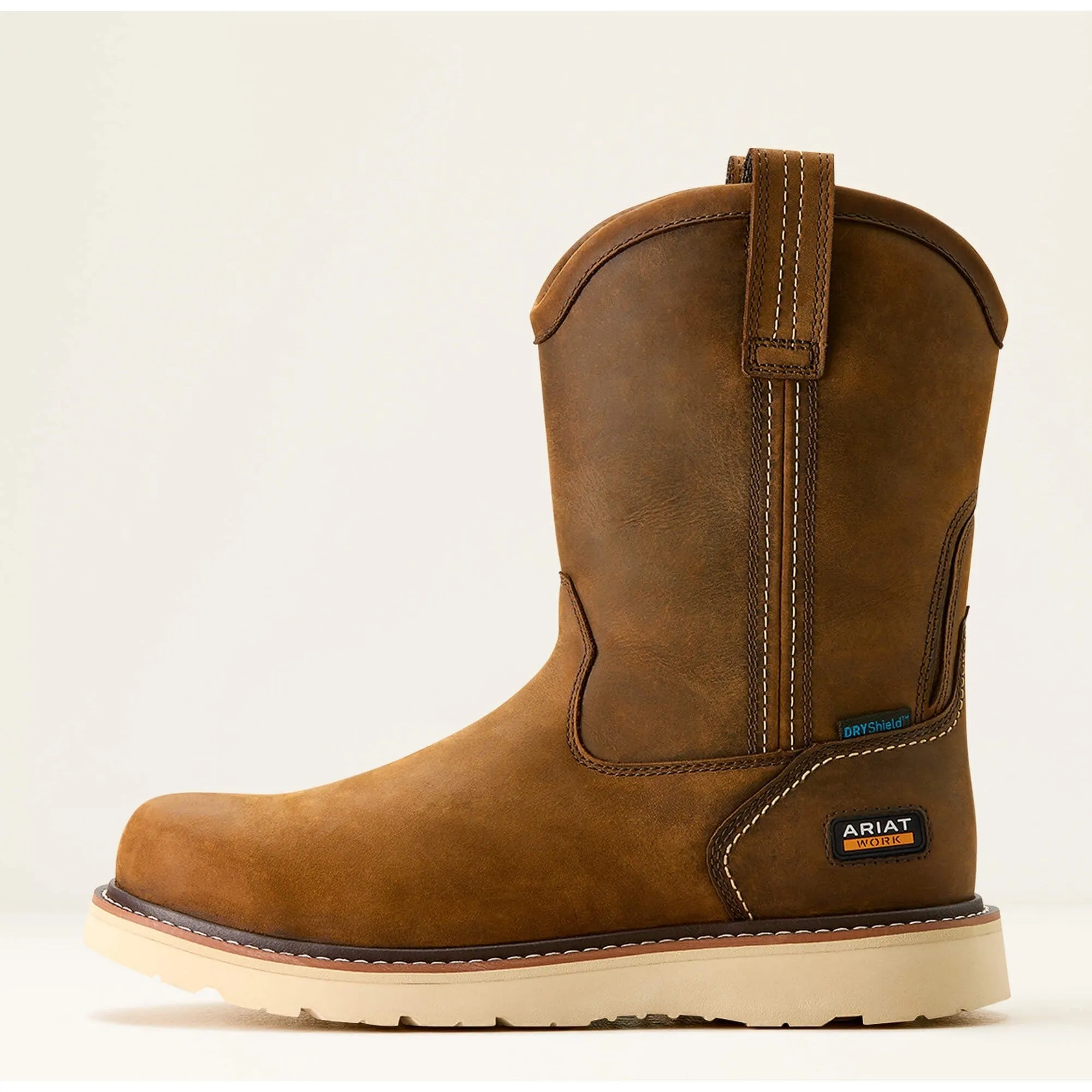 Ariat Men's Rebar 10" Soft Toe WP Pull-On Wedge Work Boot- Brown- 10053612