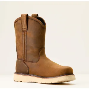 Ariat Men's Rebar 10" Soft Toe WP Pull-On Wedge Work Boot- Brown- 10053612