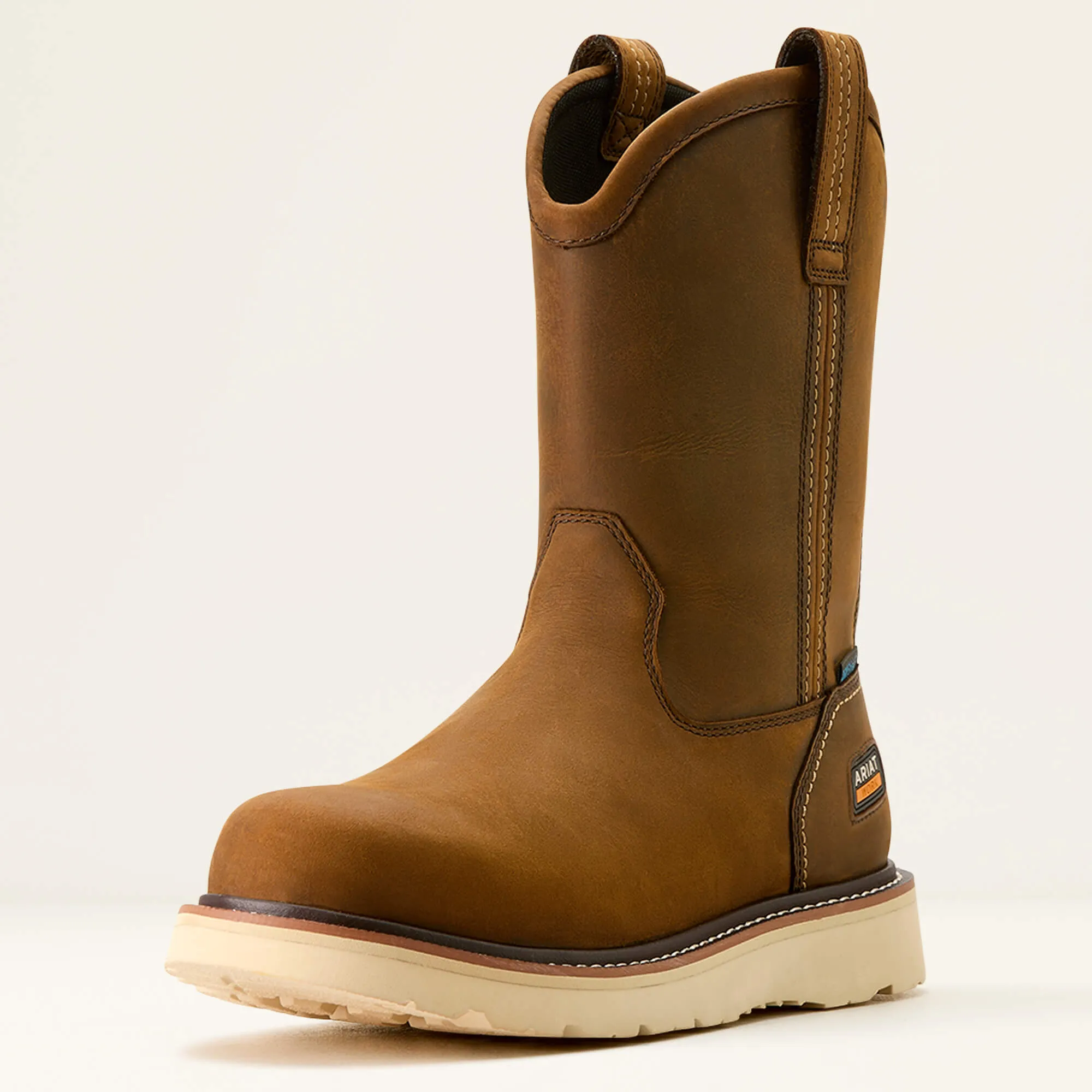 Ariat Men's Rebar 10" Soft Toe WP Pull-On Wedge Work Boot- Brown- 10053612