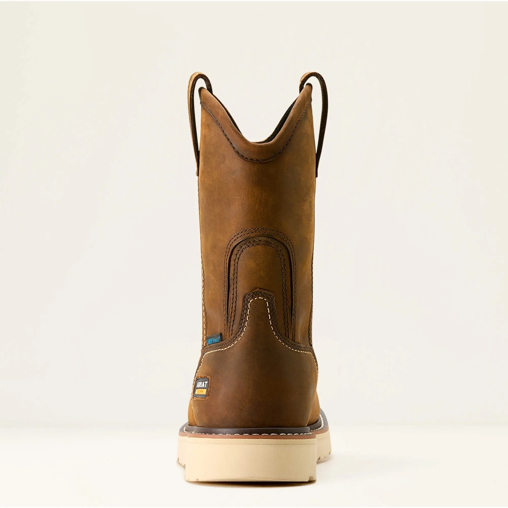 Ariat Men's Rebar 10" Soft Toe WP Pull-On Wedge Work Boot- Brown- 10053612