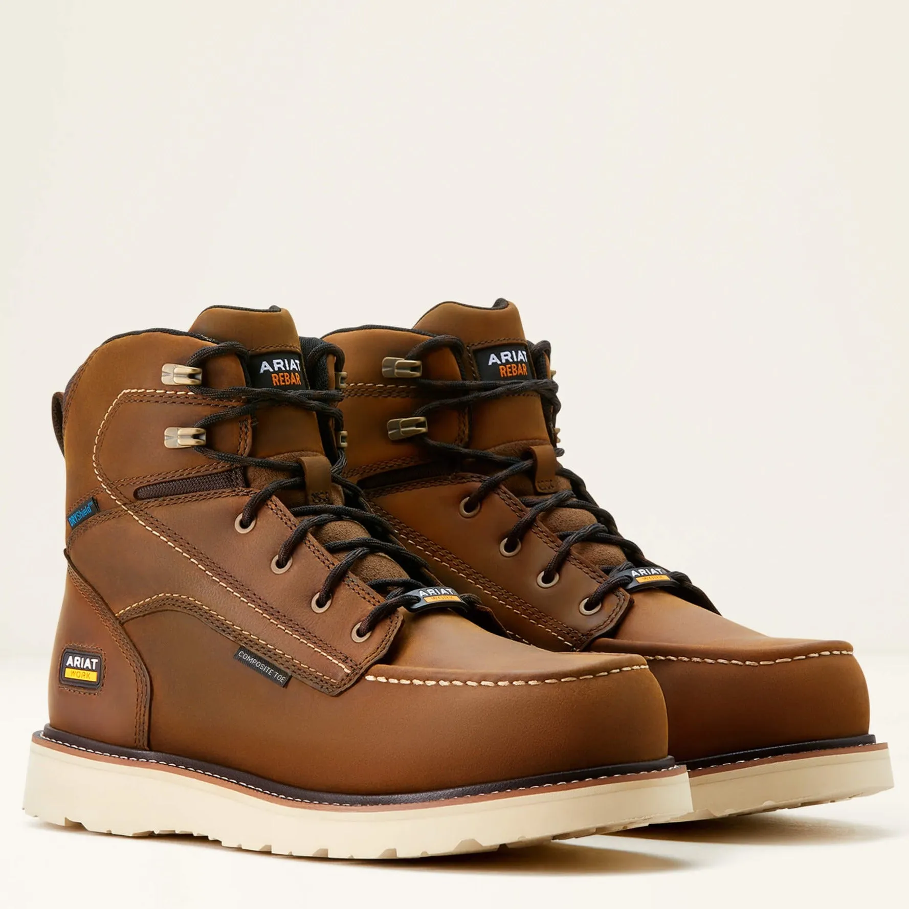 Ariat Men's Rebar 6" Comp Toe WP Wedge Work Boot - Brown - 10053615