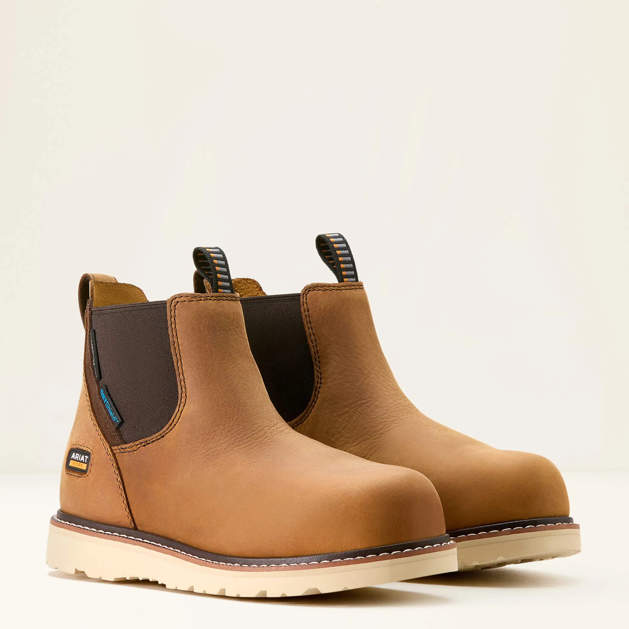 Ariat Women's Rebar Comp Toe WP Chelsea Wedge Work Boot -Brown- 10053719