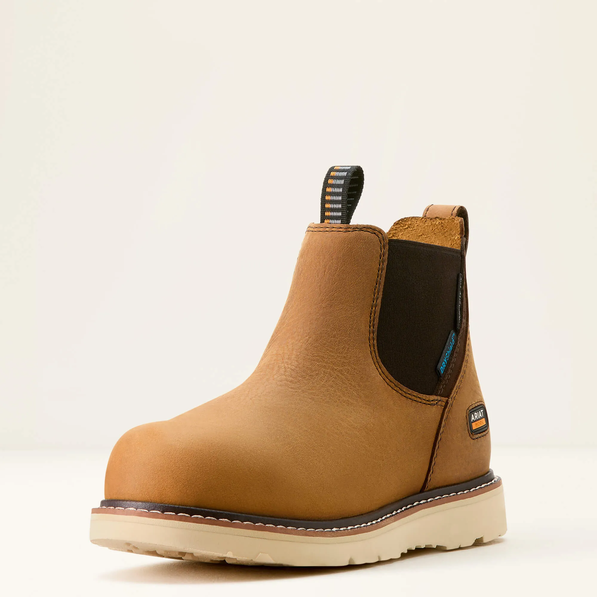 Ariat Women's Rebar Comp Toe WP Chelsea Wedge Work Boot -Brown- 10053719