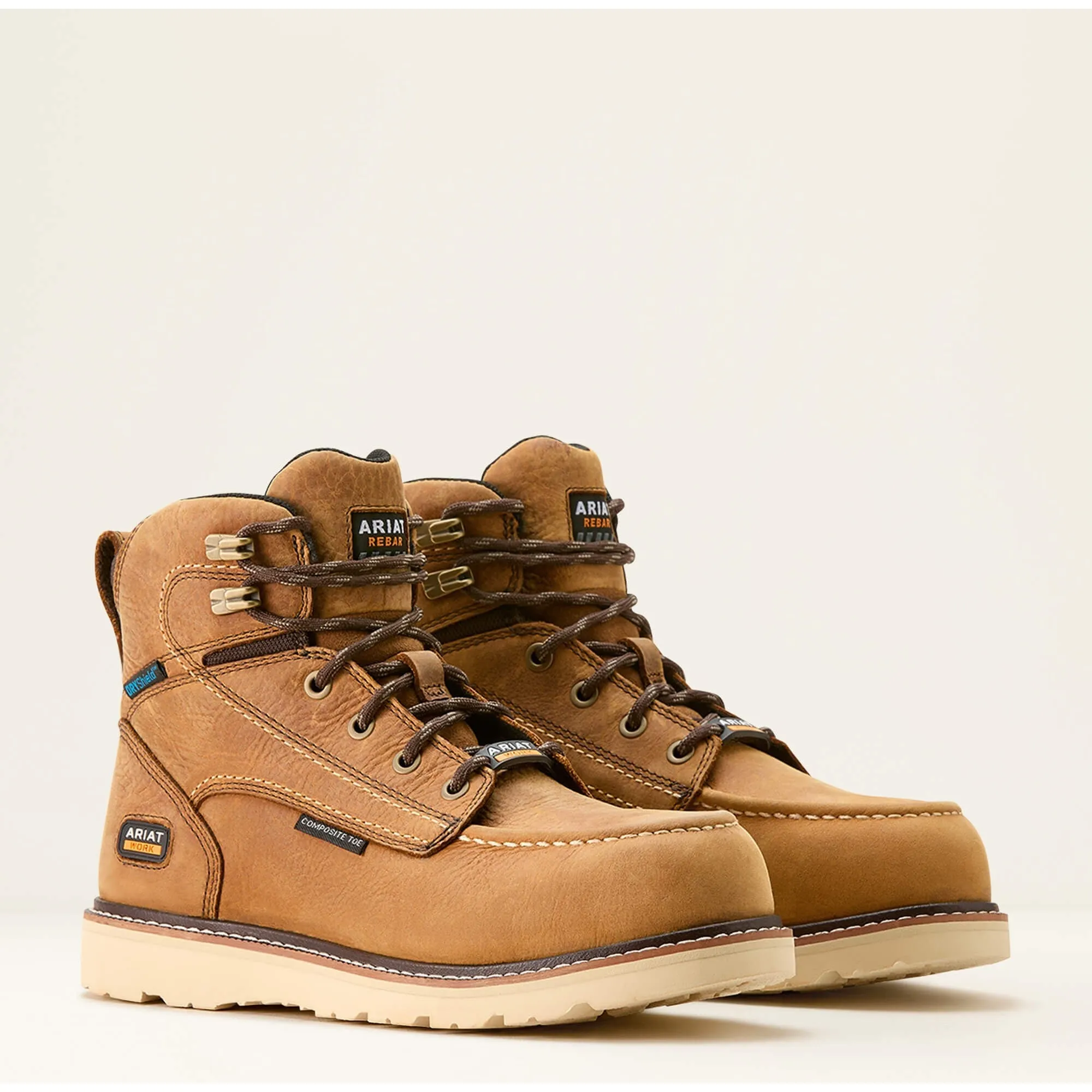 Ariat Women's Rebar Moc Toe WP Wedge Work Boot -Brown- 10053717