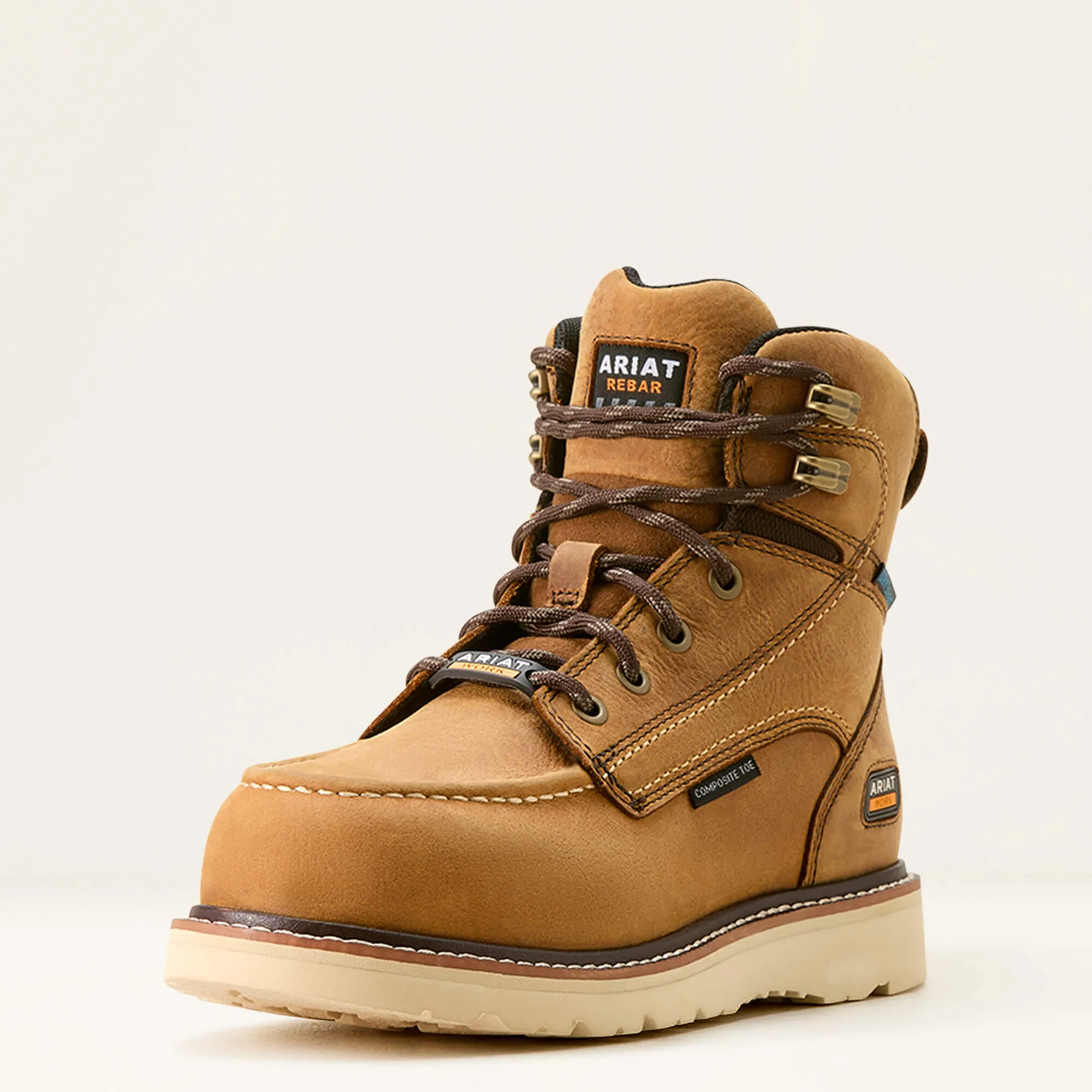 Ariat Women's Rebar Moc Toe WP Wedge Work Boot -Brown- 10053717
