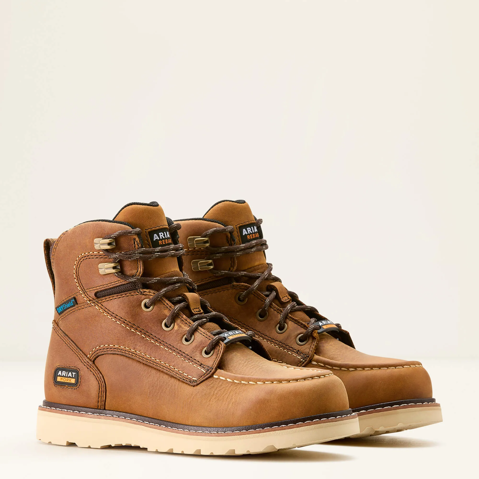 Ariat Women's Rebar Moc Toe WP Wedge Work Boot -Brown- 10053718