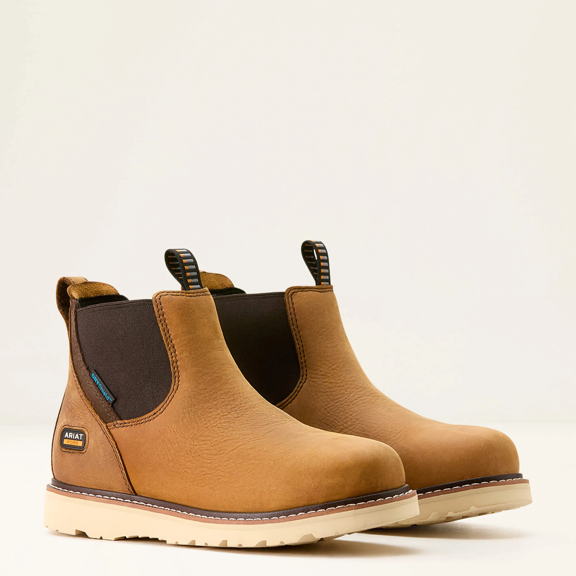 Ariat Women's Rebar WP Chelsea Wedge Work Boot -Brown- 10053720