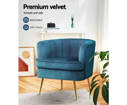 Armchair Lounge Chair Accent Armchairs Sofa Chairs Velvet Couch - Blue