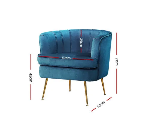 Armchair Lounge Chair Accent Armchairs Sofa Chairs Velvet Couch - Blue