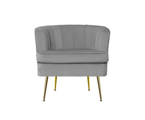 Armchair Lounge Chair Accent Armchairs Sofa Chairs Velvet Couch - Grey