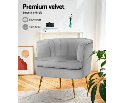 Armchair Lounge Chair Accent Armchairs Sofa Chairs Velvet Couch - Grey