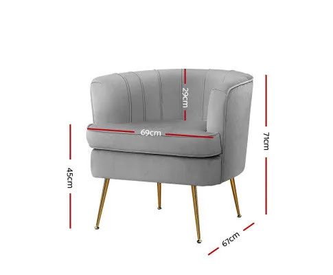 Armchair Lounge Chair Accent Armchairs Sofa Chairs Velvet Couch - Grey
