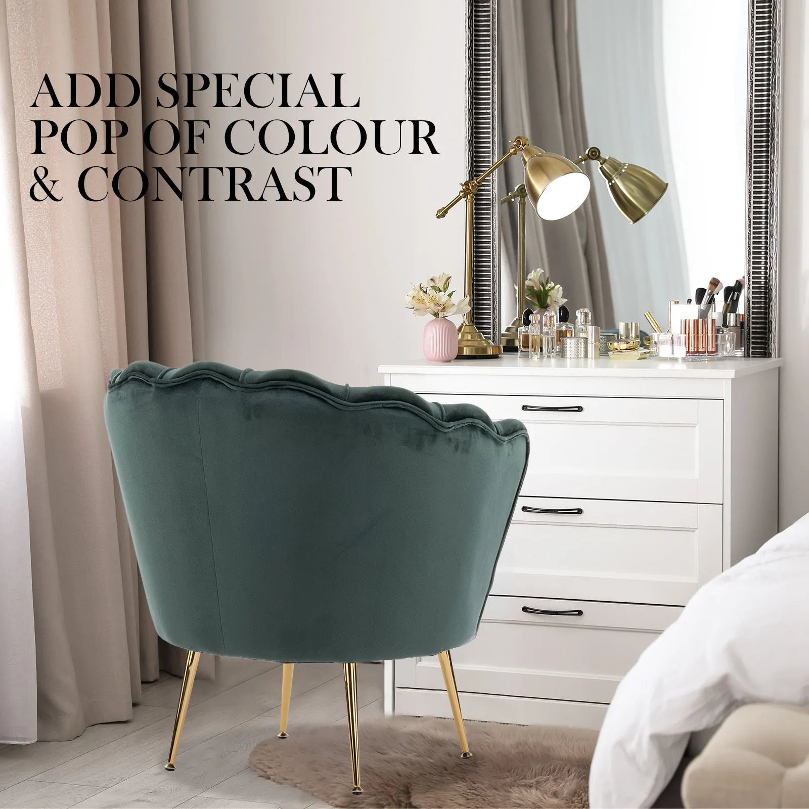 Armchair Lounge Chair Accent Velvet Shell Scallop   Ottoman Footstool Round GREEN