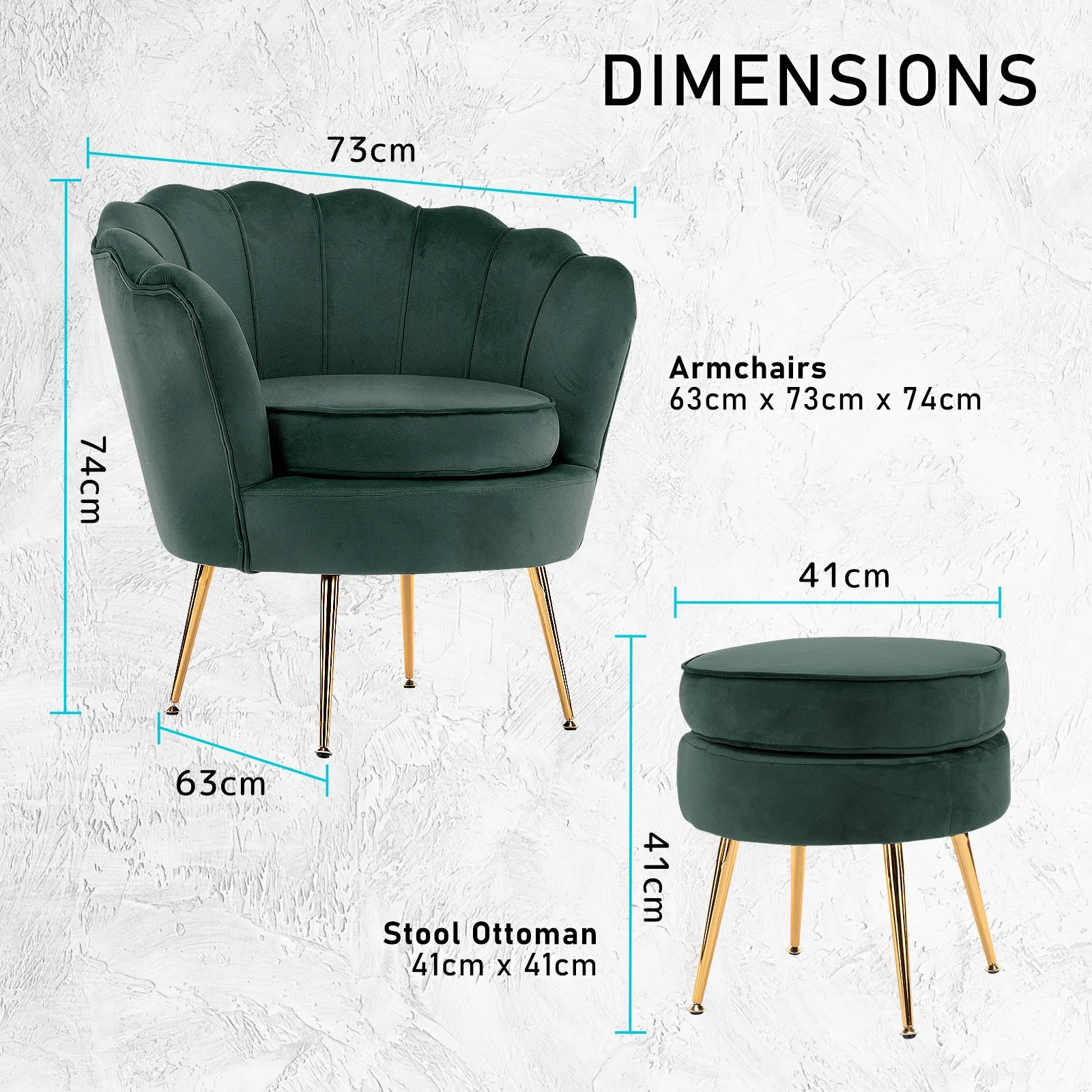 Armchair Lounge Chair Accent Velvet Shell Scallop   Ottoman Footstool Round GREEN