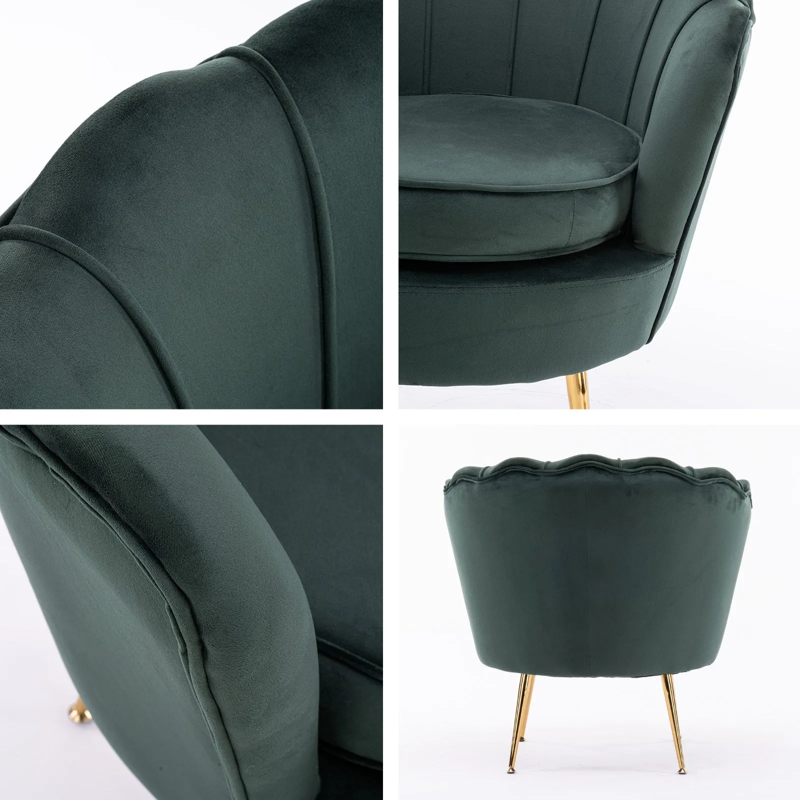 Armchair Lounge Chair Accent Velvet Shell Scallop   Ottoman Footstool Round GREEN
