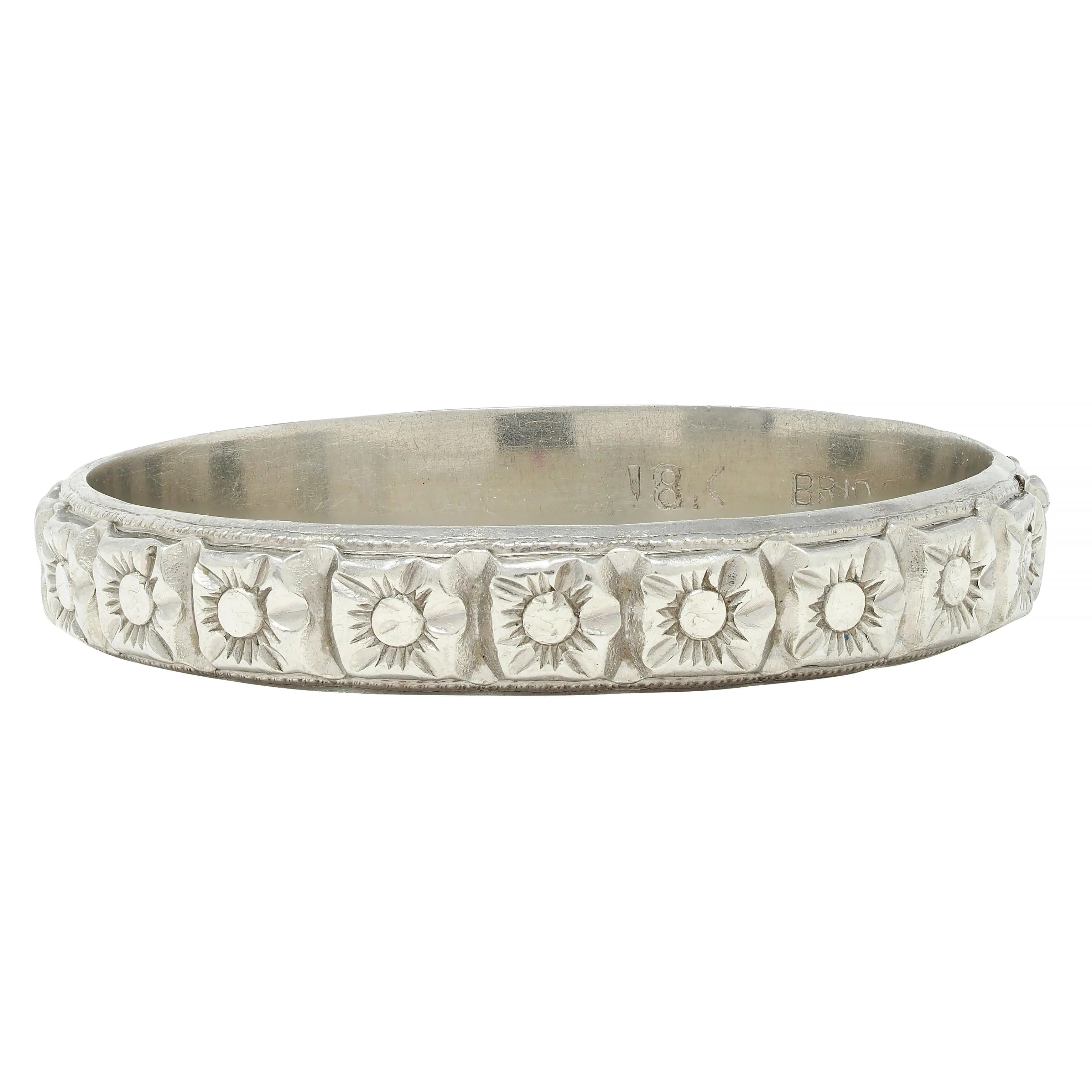 Art Deco 18 Karat White Gold Orange Blossom Vintage Wedding Band Ring