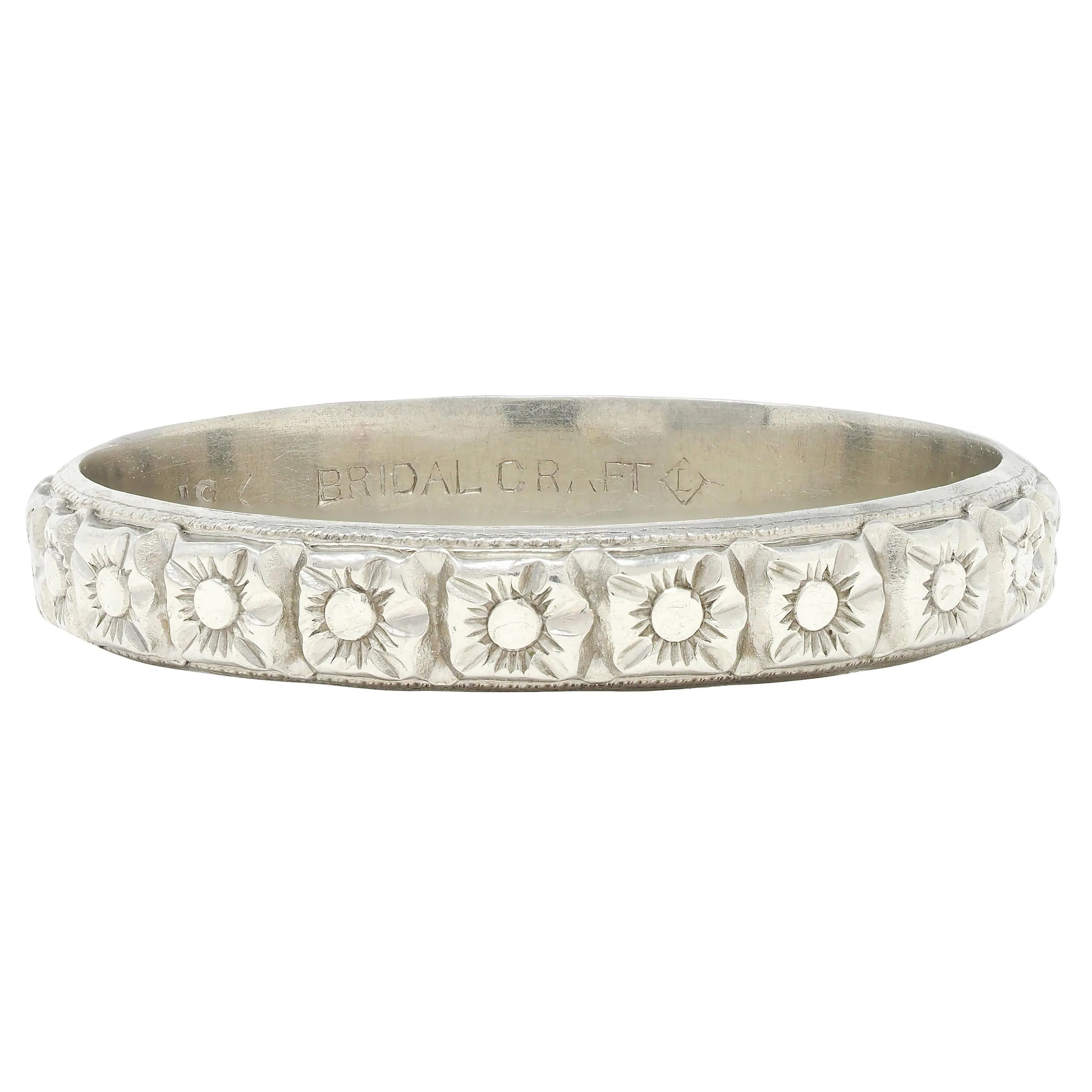 Art Deco 18 Karat White Gold Orange Blossom Vintage Wedding Band Ring