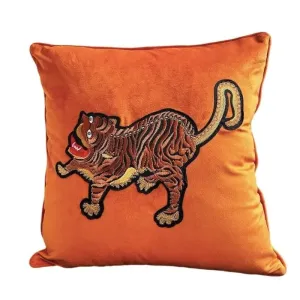 Asian Tiger Orange Velvet Throw Pillow Cover